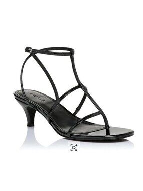 NWB Aqua Tomas Strappy Sandal Kitten Heel Black Patent Size US 6 $108 [jb]